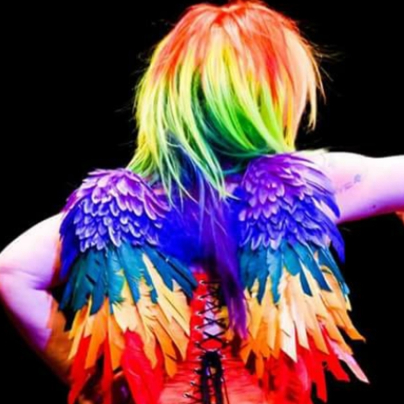 Rainbow Unicorn Pony Halloween Pride Fantasy Cosplay Wig Costume Feather Wings - Picture 7 of 7